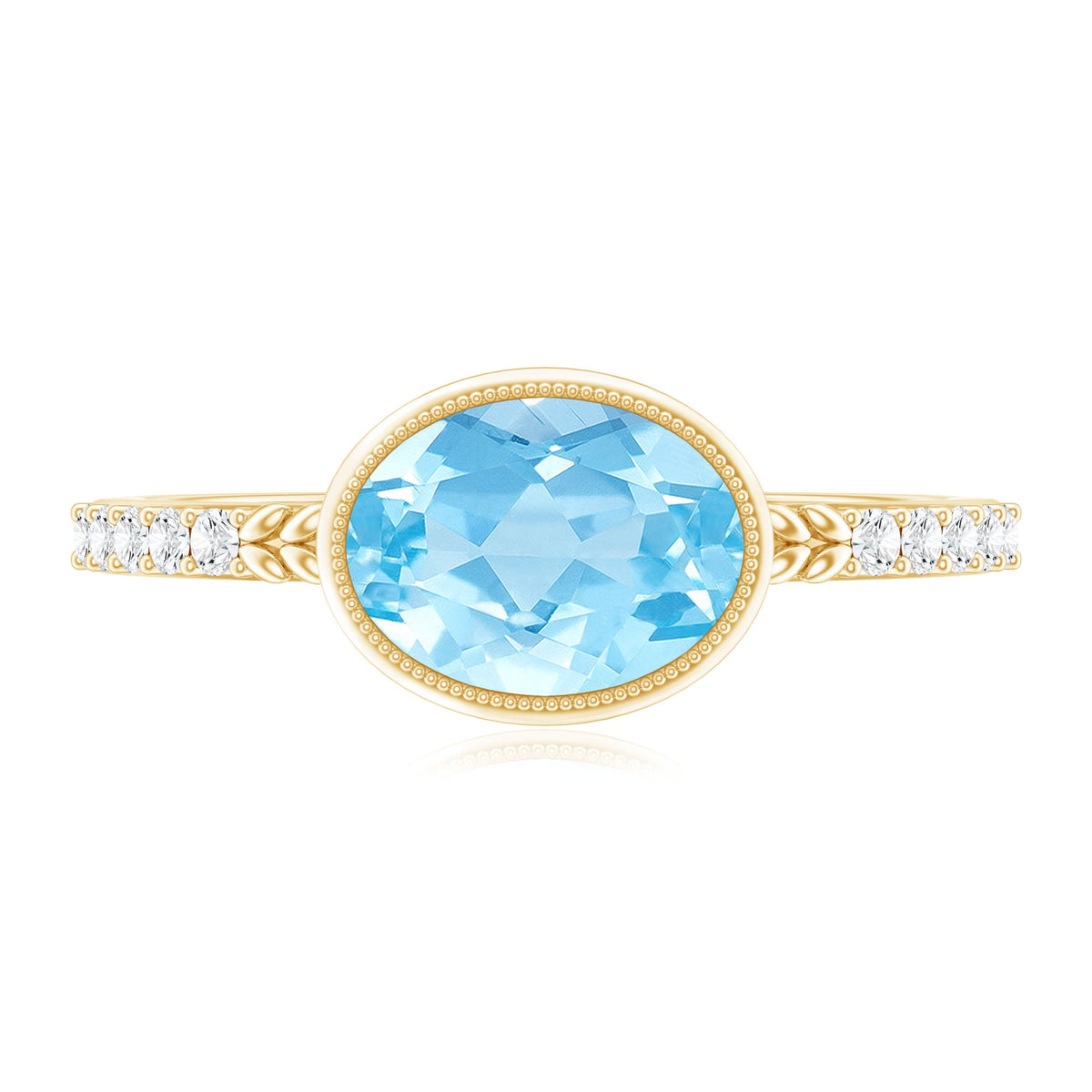 Natural Aquamarine Diamond Oval Engagement Ring in East West Style