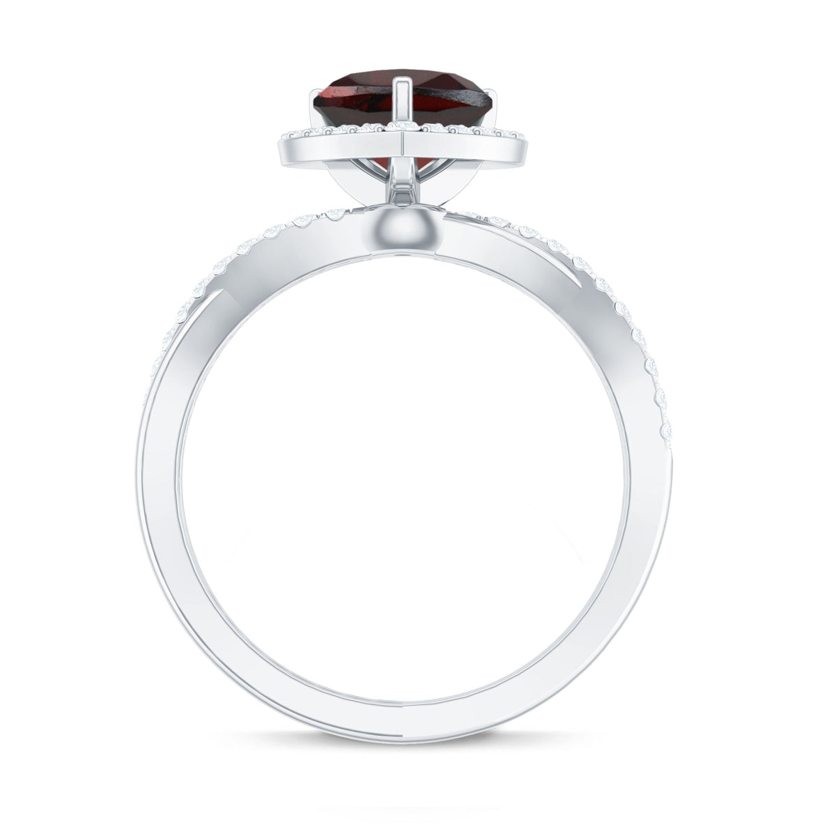Natural Garnet Diamond Heart Engagement Ring with Crossover Shank