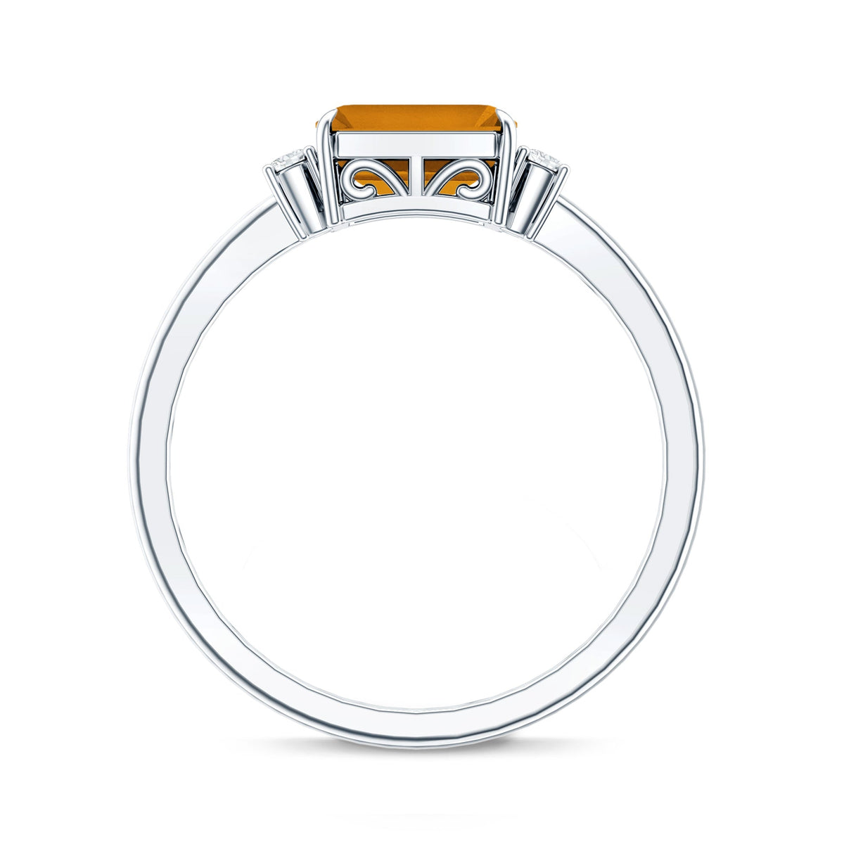 Natural Emerald Cut Citrine East West Engagement Ring with Diamond