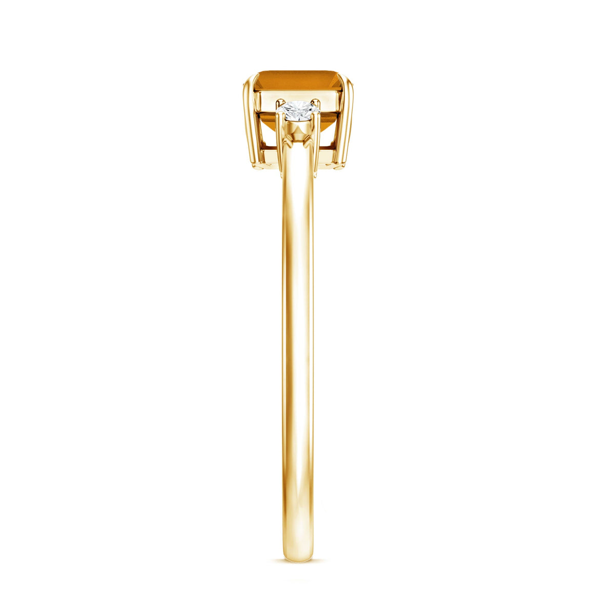 Natural Emerald Cut Citrine East West Engagement Ring with Diamond