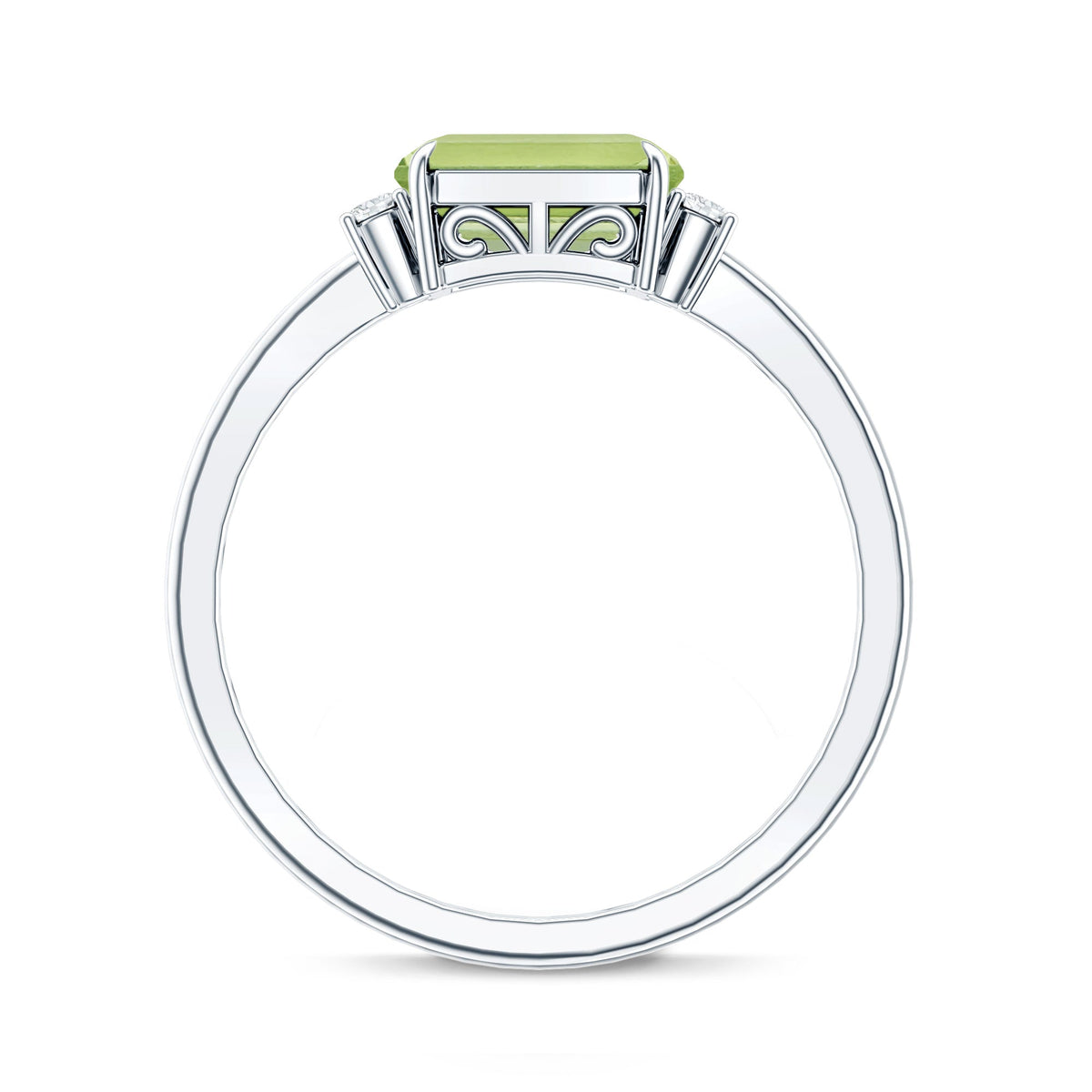 Real 1.8 Carat Peridot Emerald Cut Engagement Ring with Diamond in East West Style