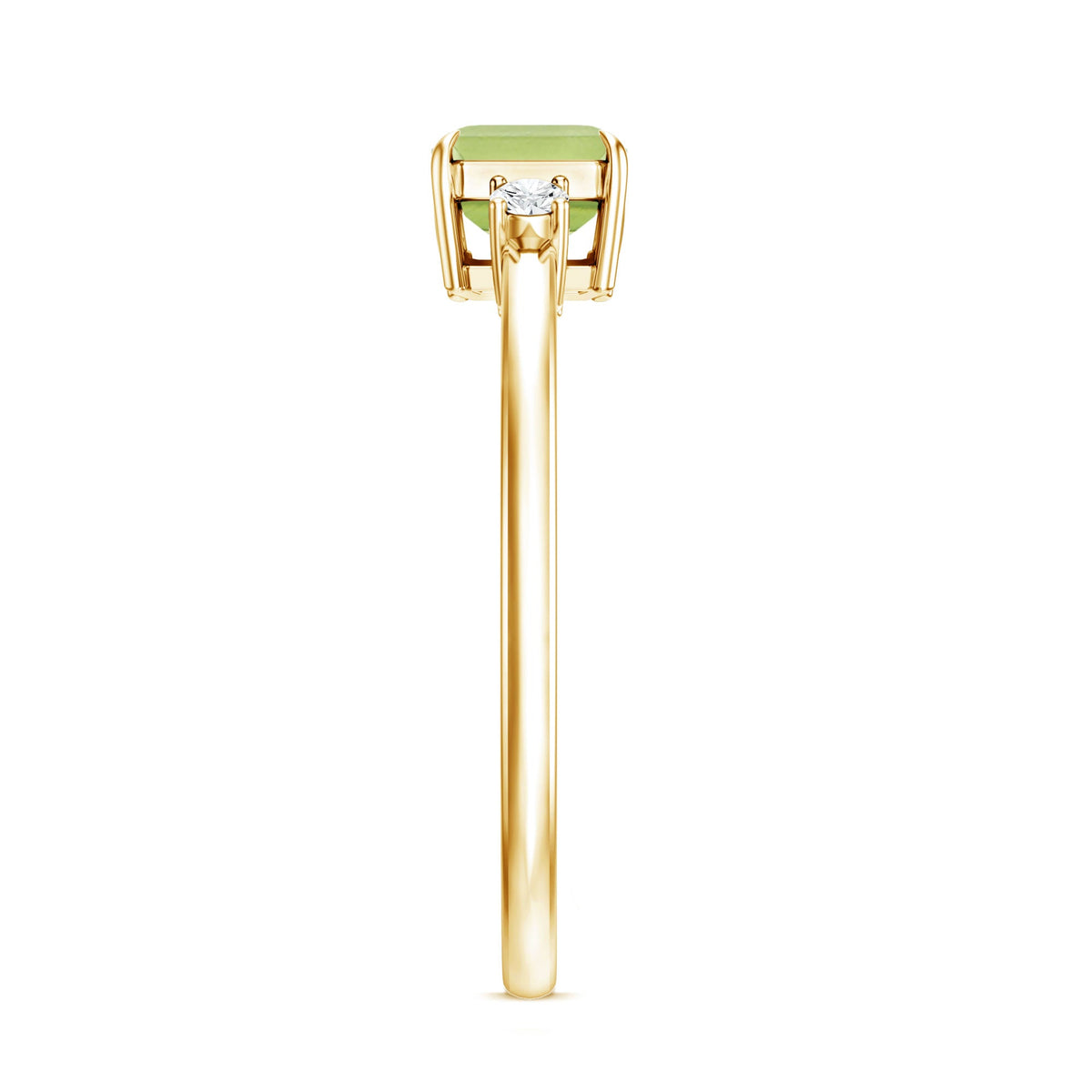 Real 1.8 Carat Peridot Emerald Cut Engagement Ring with Diamond in East West Style