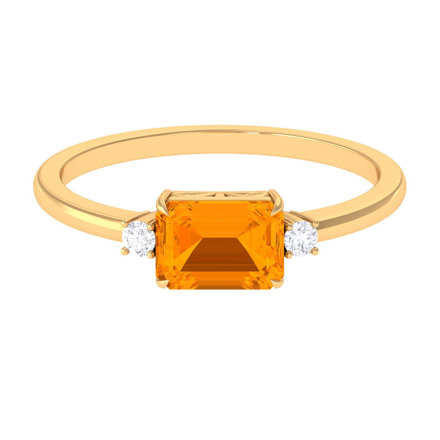 1 Carat Octagon Cut Fire Opal East West Engagement Ring with Diamond