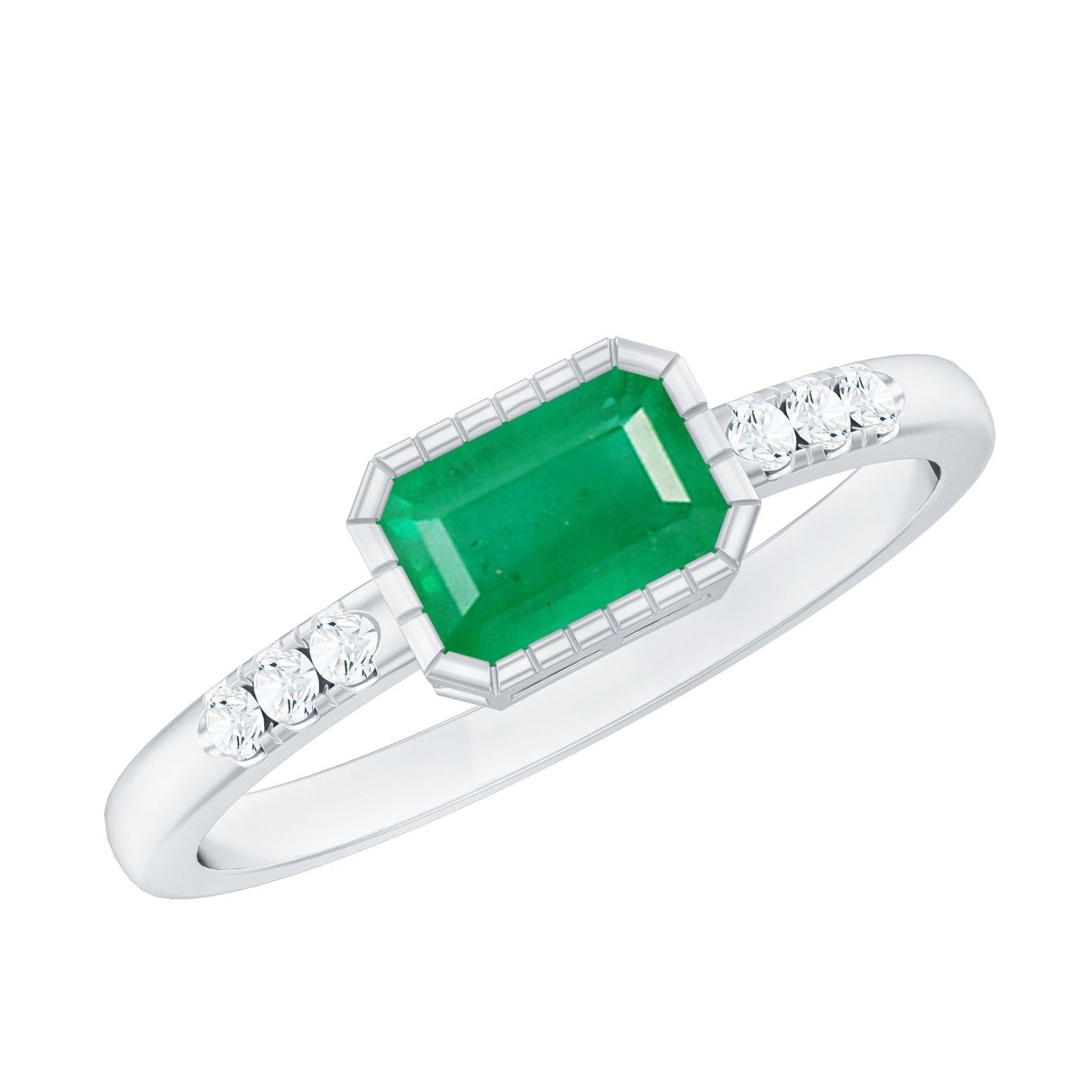 Natural Emerald Diamond Emerald Cut Engagement Ring in East West Style