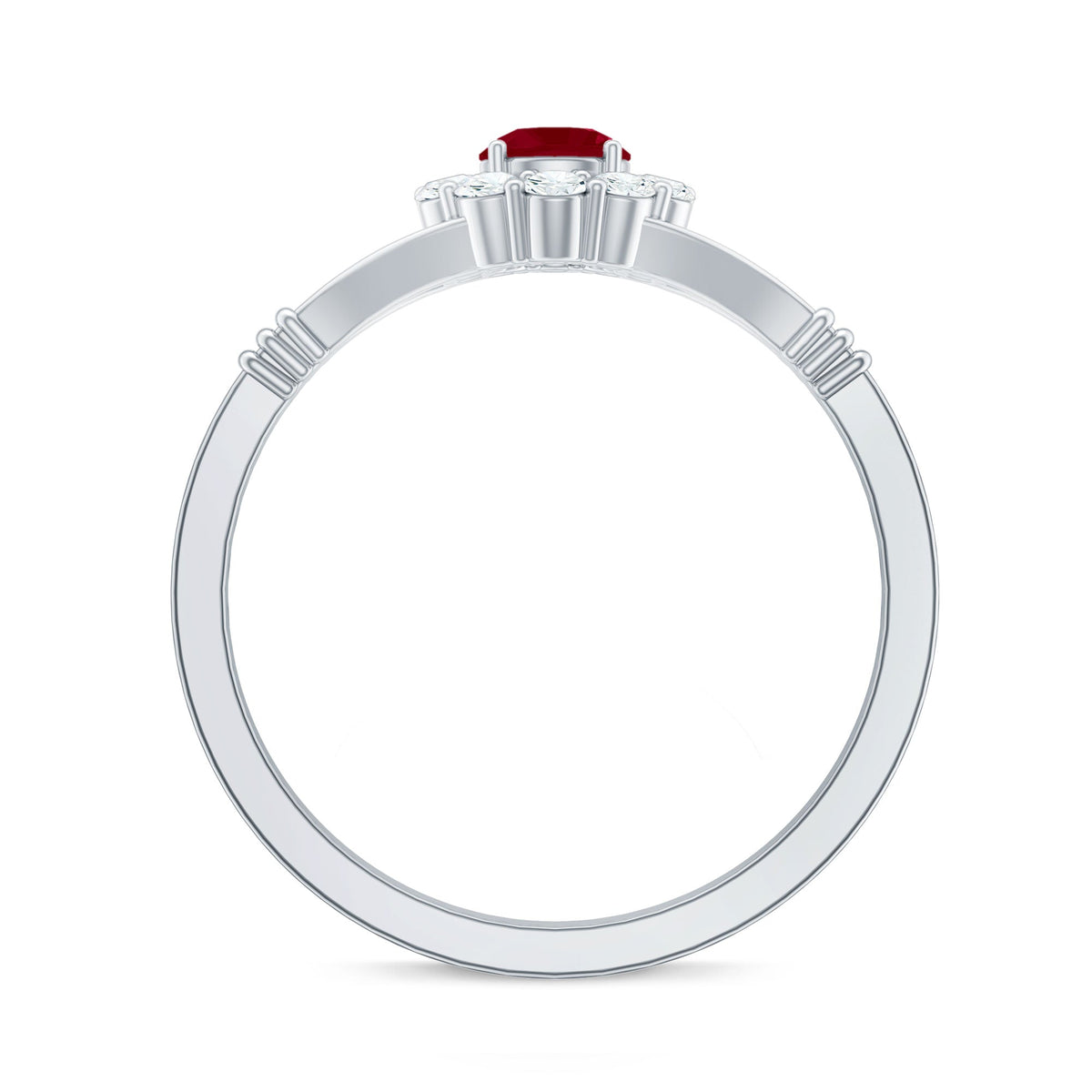 Minimal Ruby Diamond Halo Engagement Ring with Split Shank
