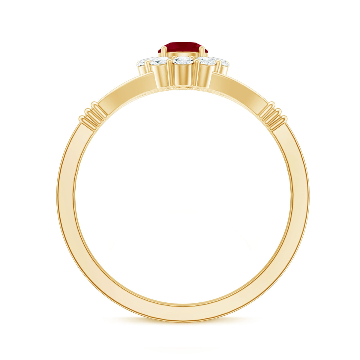 Minimal Ruby Diamond Halo Engagement Ring with Split Shank