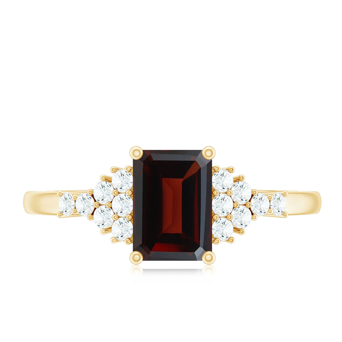 Natural Red Garnet Emerald Cut Engagement Ring with Diamond