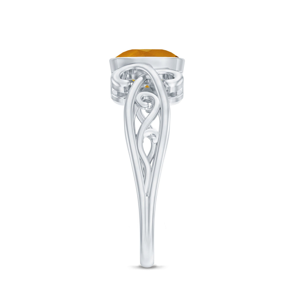 Vintage Inspired Citrine Engagement Ring in Bezel Setting