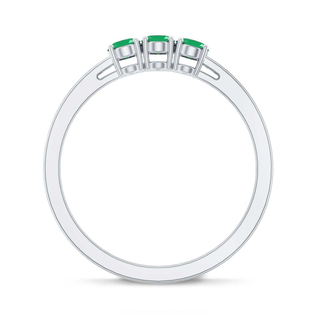 Certified Real Oval Emerald Three Stone Promise Ring with Diamond