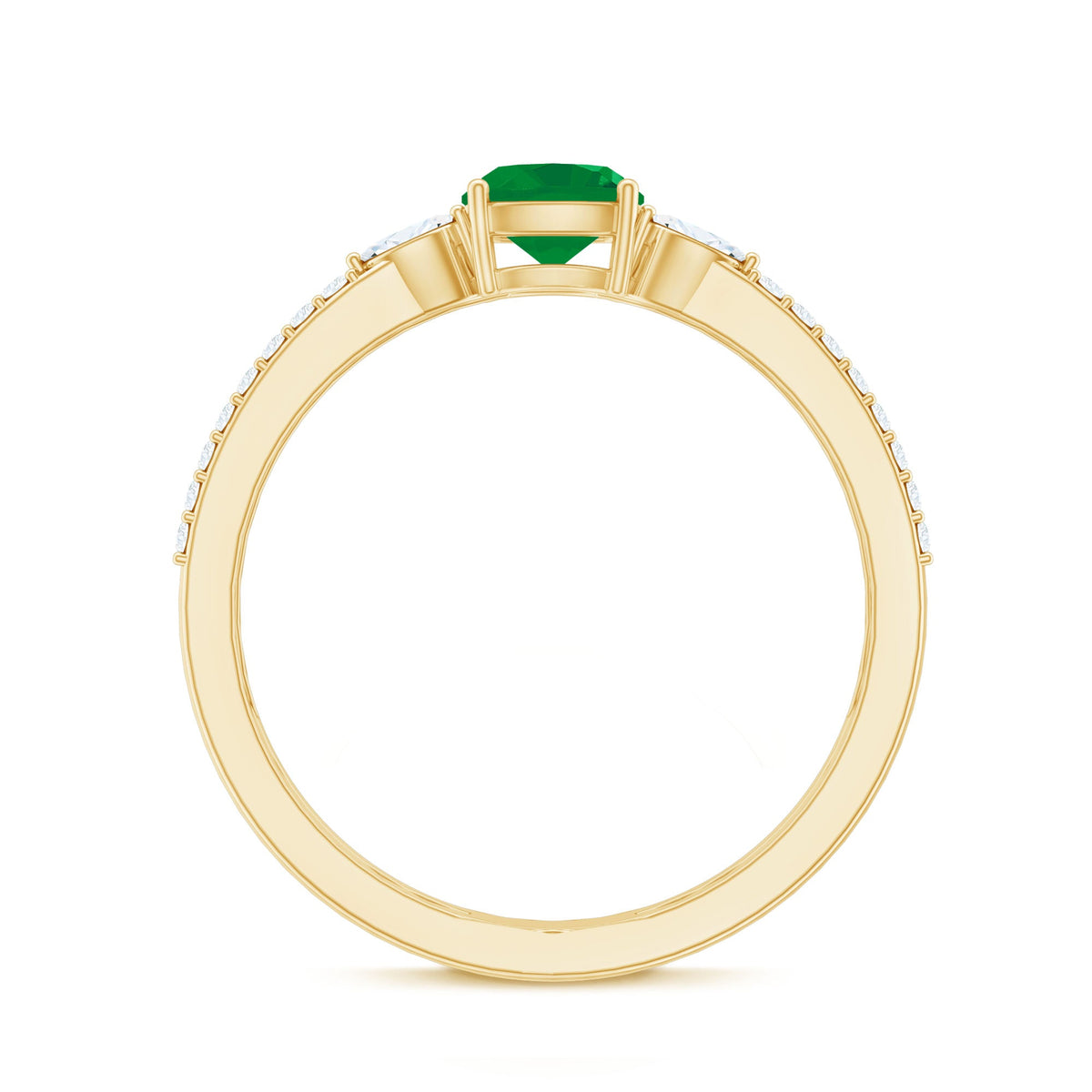 Natural Cushion Cut Emerald Diamond Double Band Engagement Ring