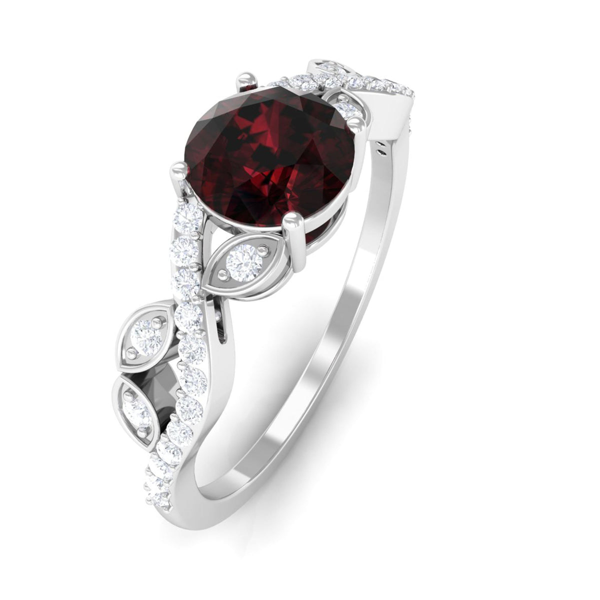 Nature Inspired Garnet Engagement Ring with Diamond