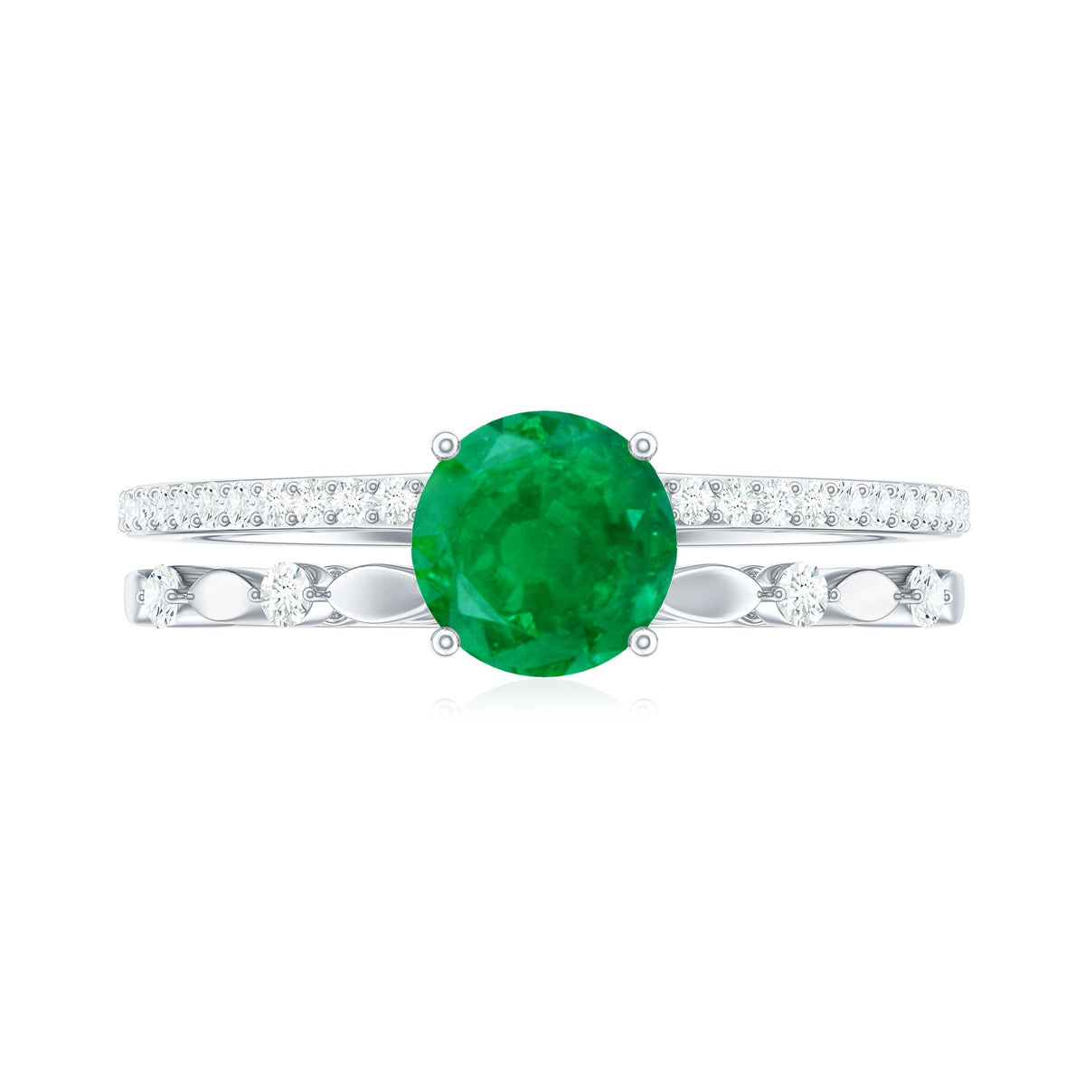 Classic Emerald Diamond Double Band Engagement Ring
