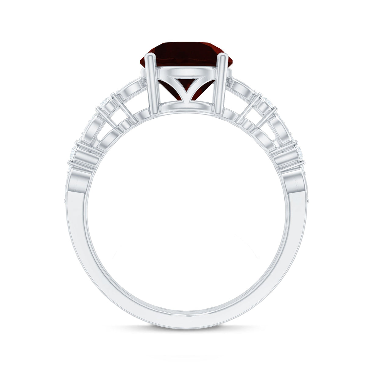 Natural Garnet Diamond Double Band Engagement Ring