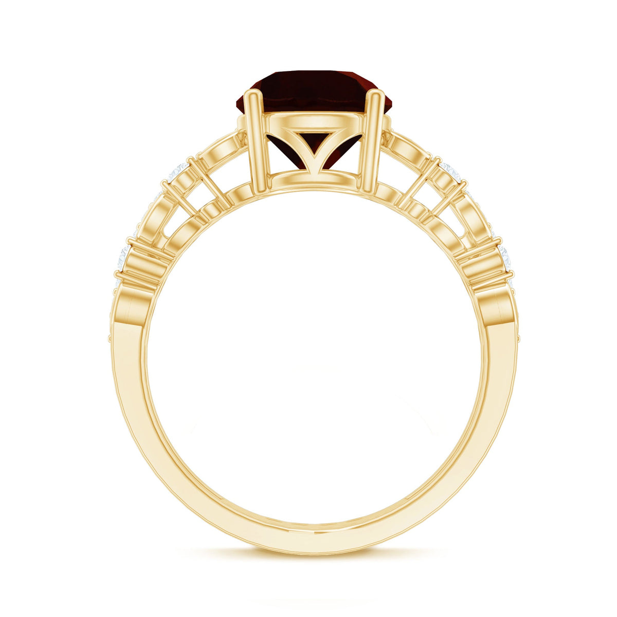Natural Garnet Diamond Double Band Engagement Ring