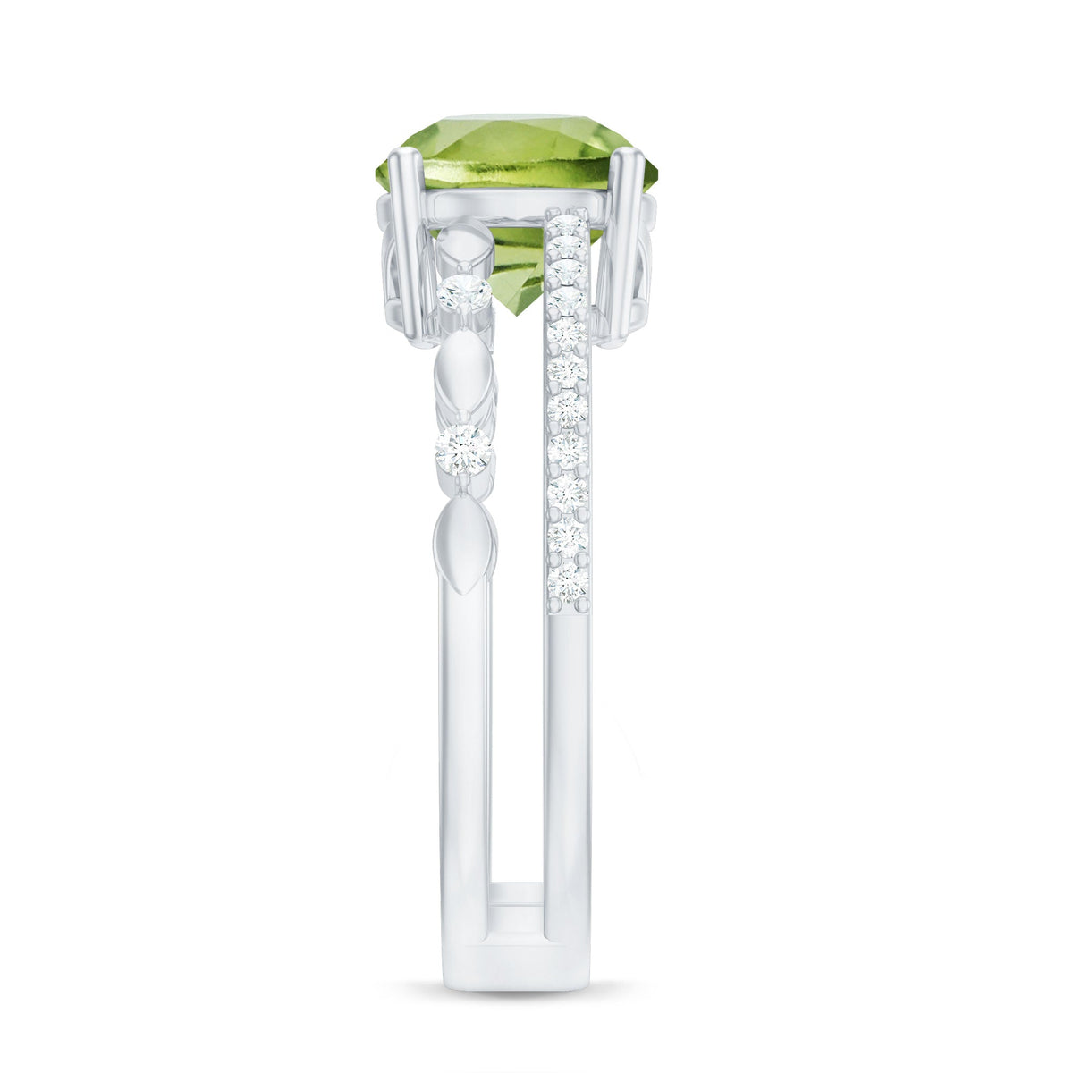 Genuine 2 Carat Peridot Double Band Engagement Ring with Diamond