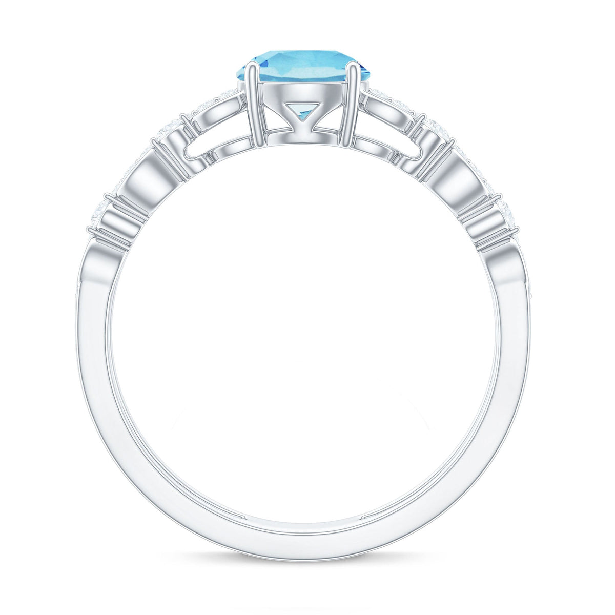 Natural Aquamarine Double Band Engagement Ring with Diamond