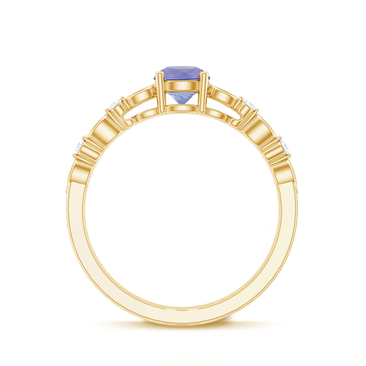 Certified Real Tanzanite Double Band Engagement Ring with Diamond