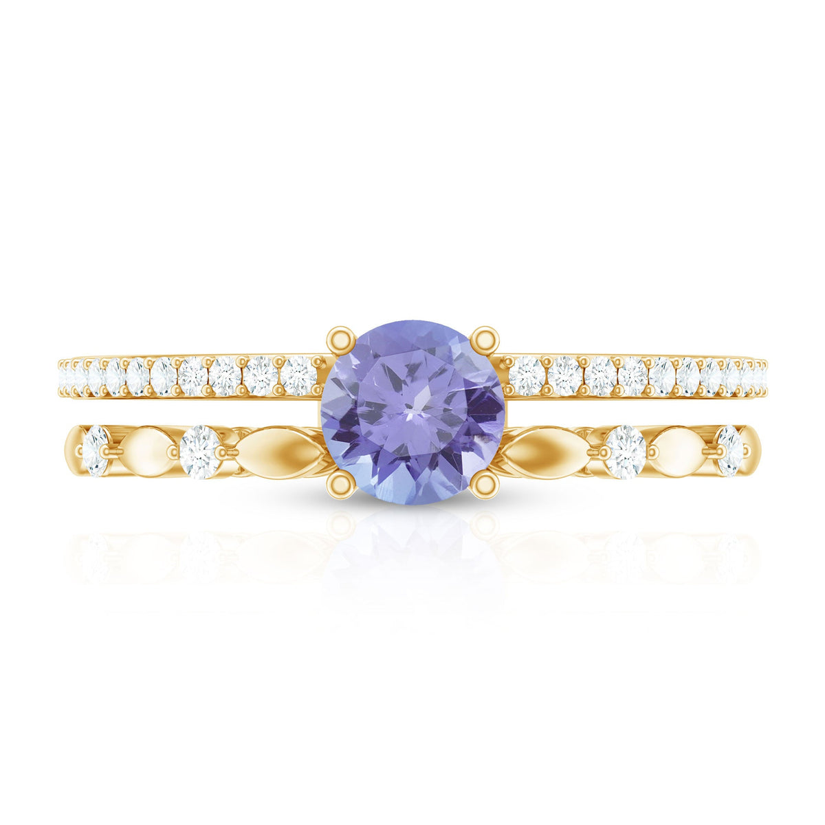 Certified Real Tanzanite Double Band Engagement Ring with Diamond