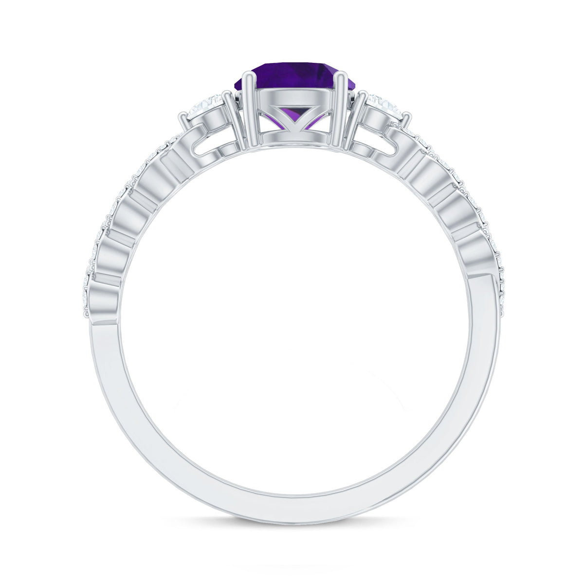 Natural 1.2 Carat Amethyst Diamond Engagement Ring for Women