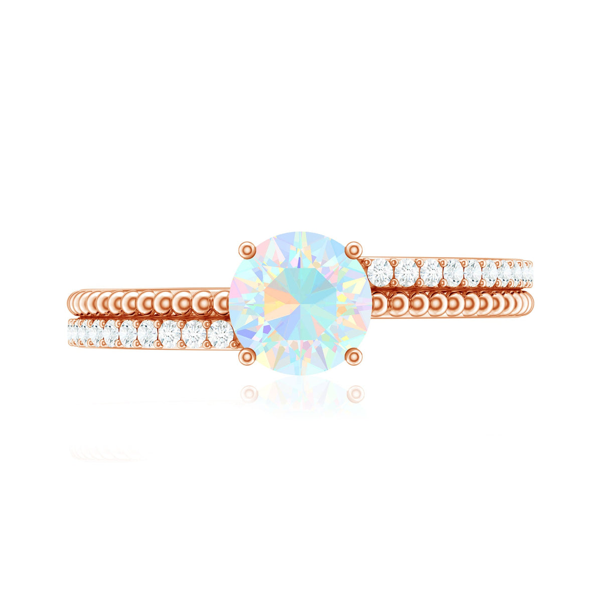 Natural Ethiopian Opal Diamond Solitaire Engagement Ring with Beaded Detailing