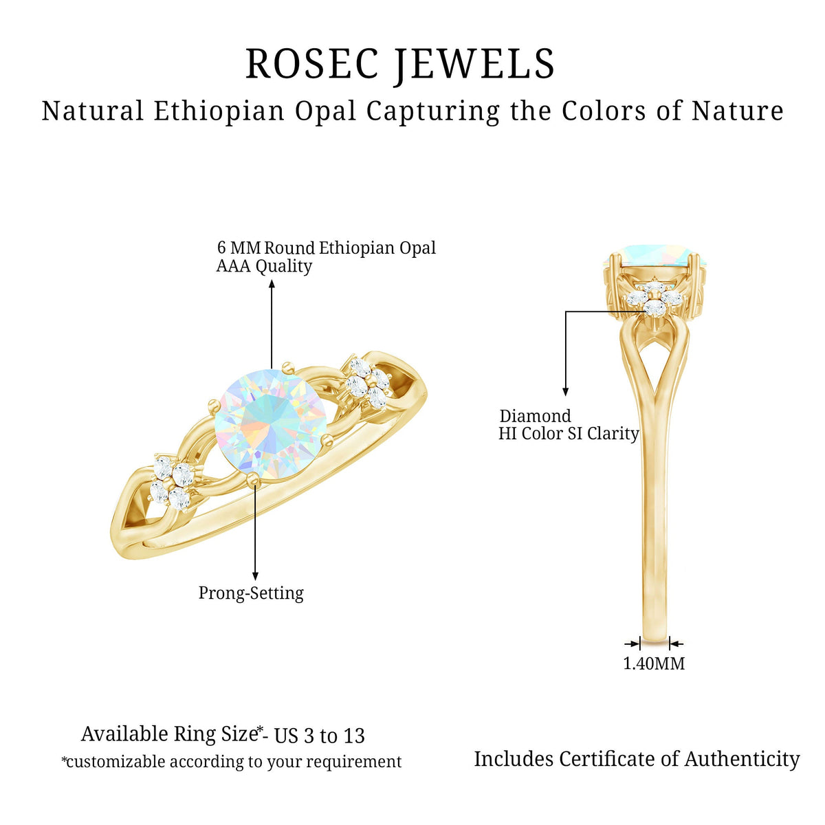 Natural Ethiopian Opal Crossover Engagement Ring with Floral Diamond