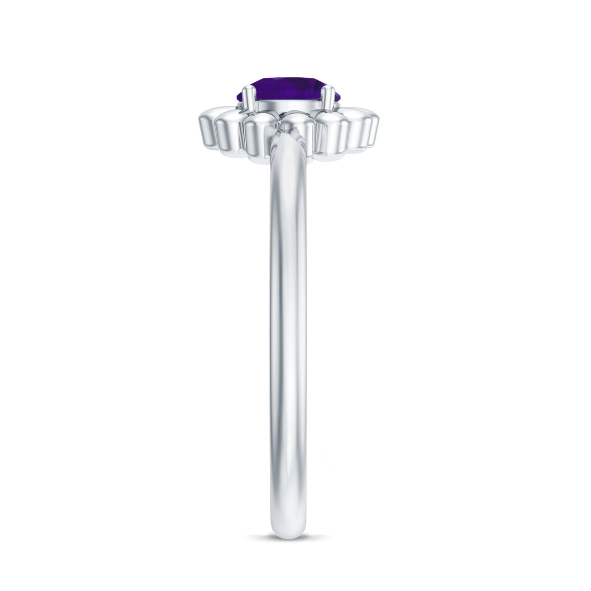 Round Cut Solitaire Amethyst Flower Promise Ring