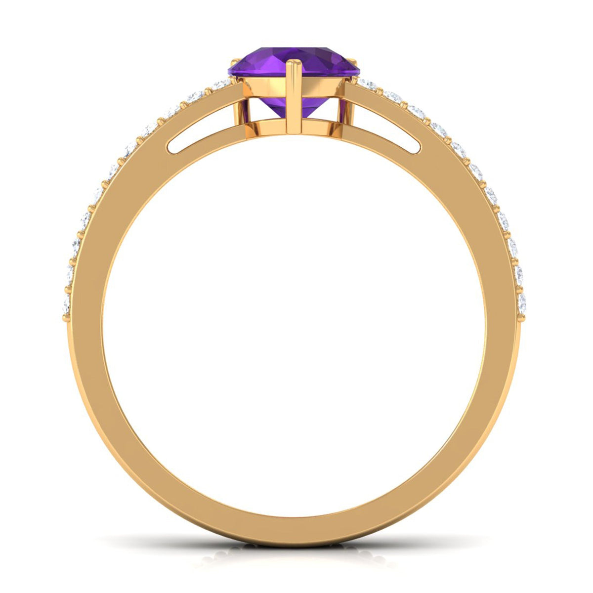 Real 1 Carat Amethyst Pear Shaped Engagement Ring with Diamond