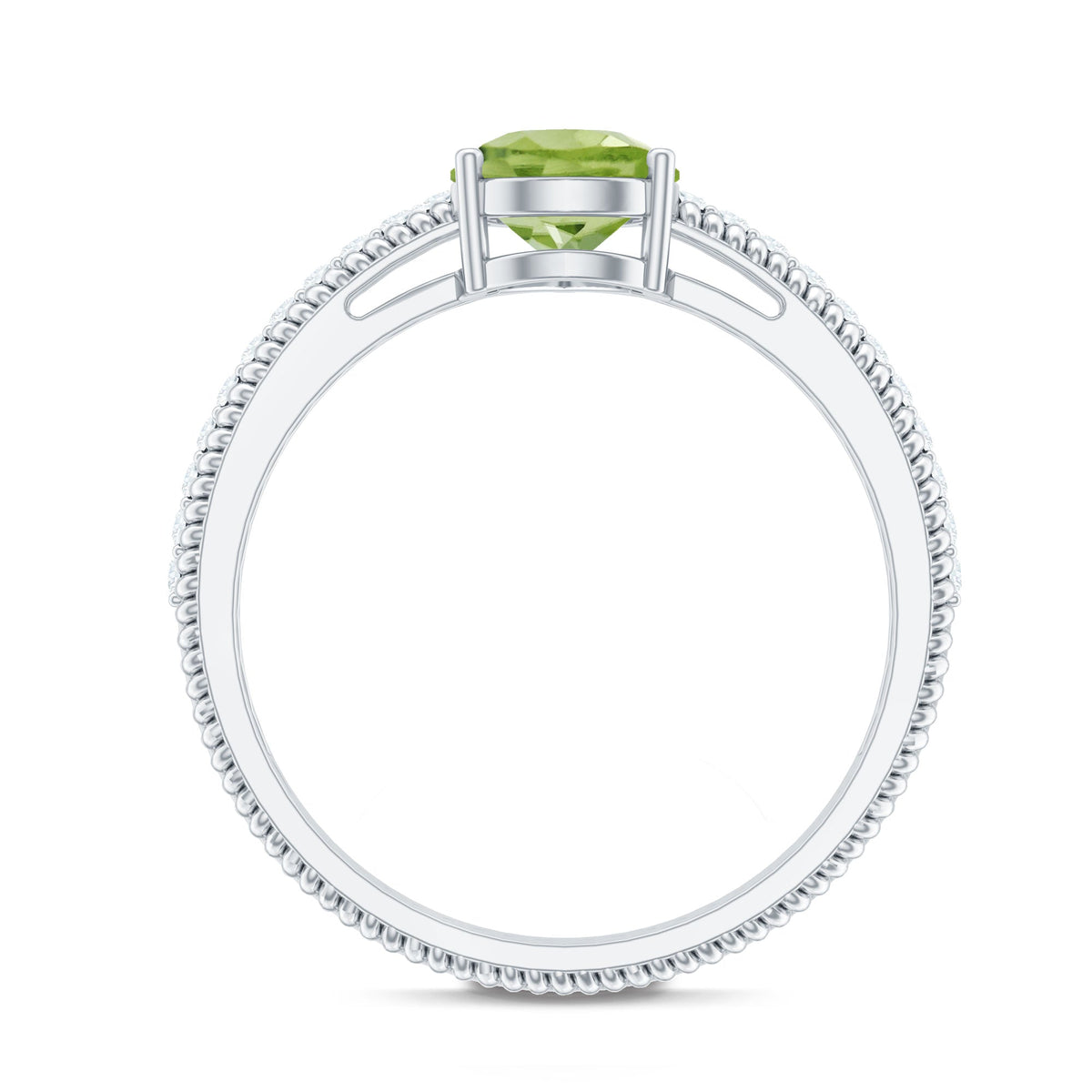 Natural 1 Carat Pear Shaped Peridot Engagement Ring with Diamond