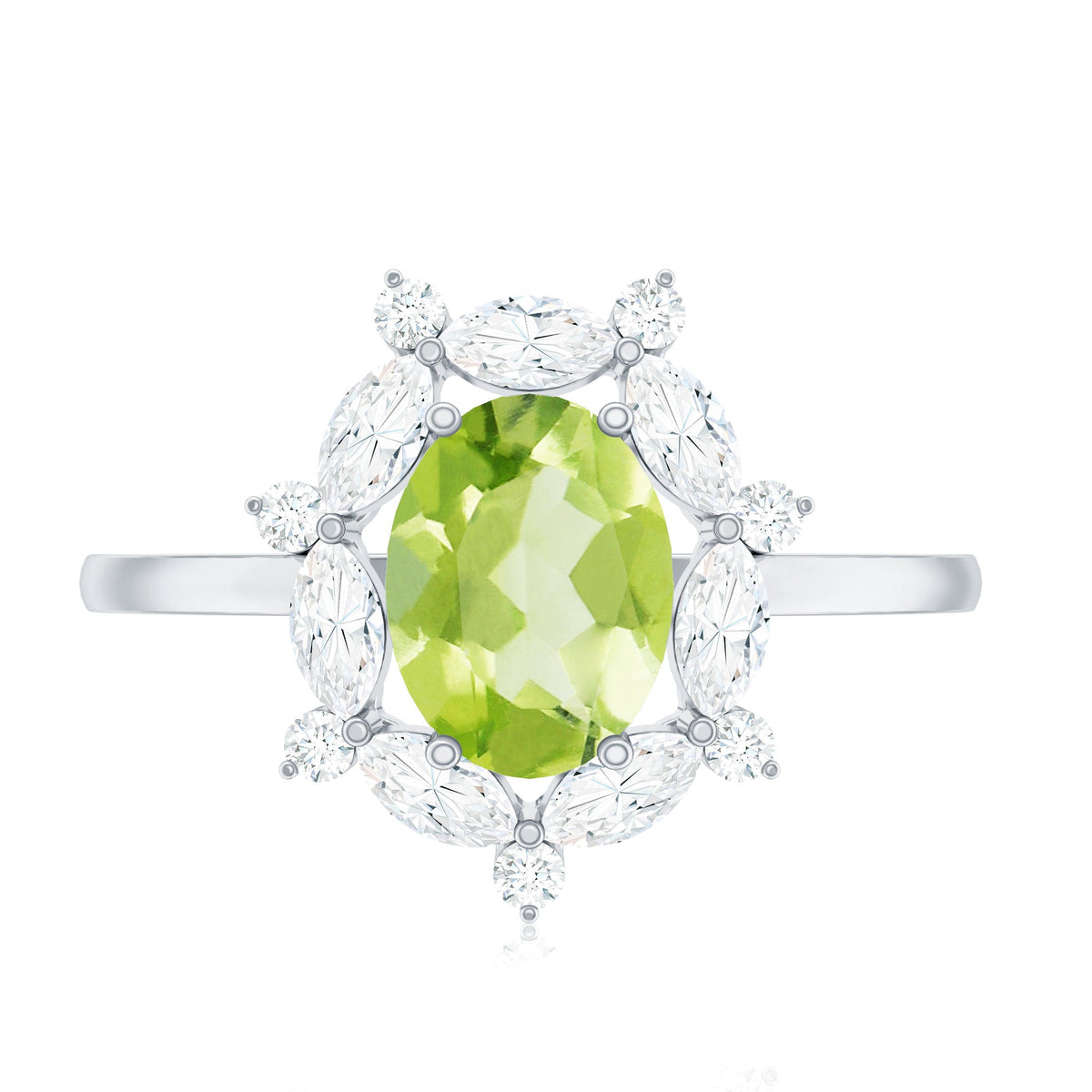 Natural 1 Carat Peridot Oval Engagement Ring with Moissanite