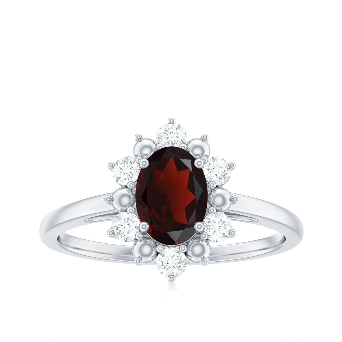 Certified Natural Garnet Oval Engagement Ring with Diamond