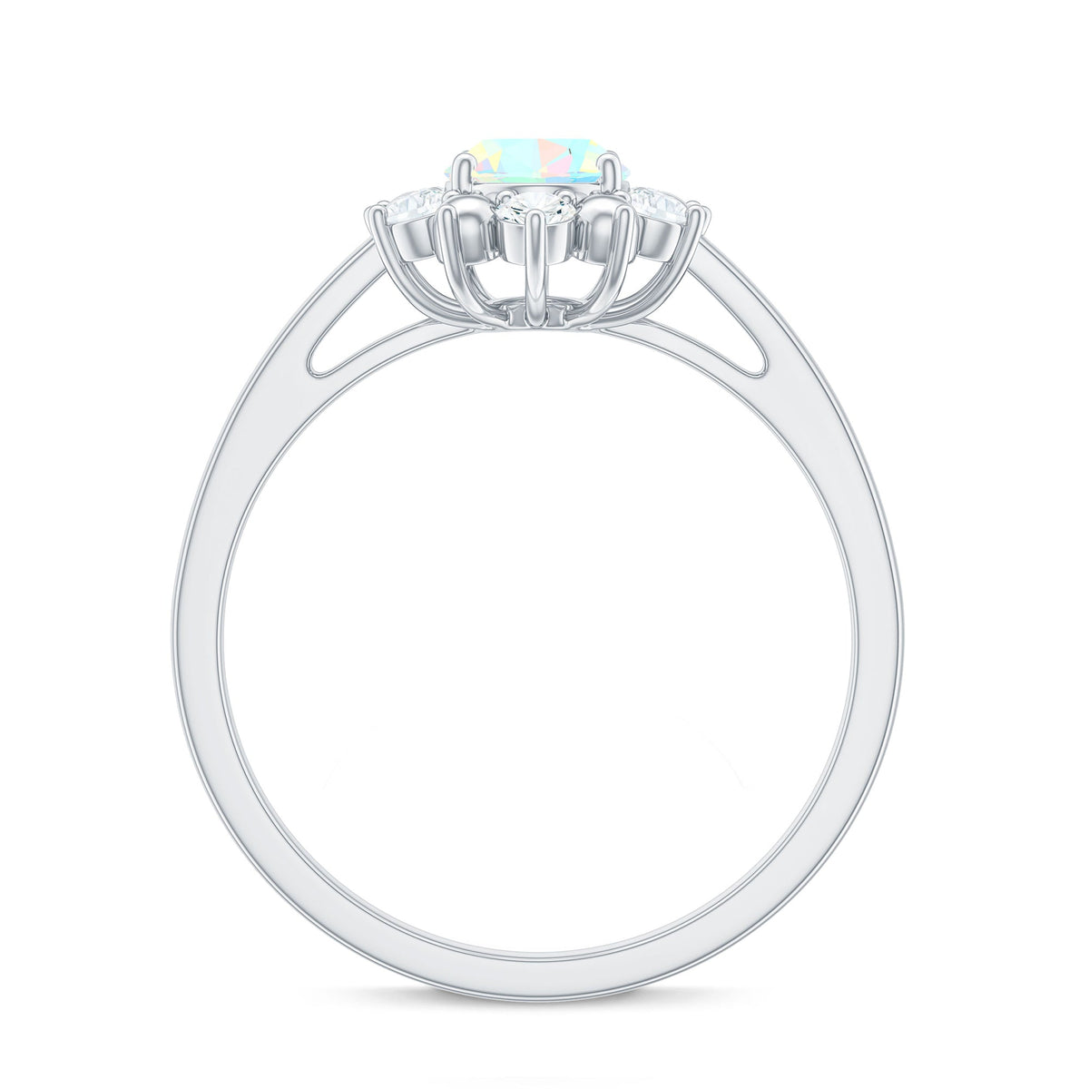 Natural 0.9 Carat Opalescent Oval Engagement Ring with Diamond Halo