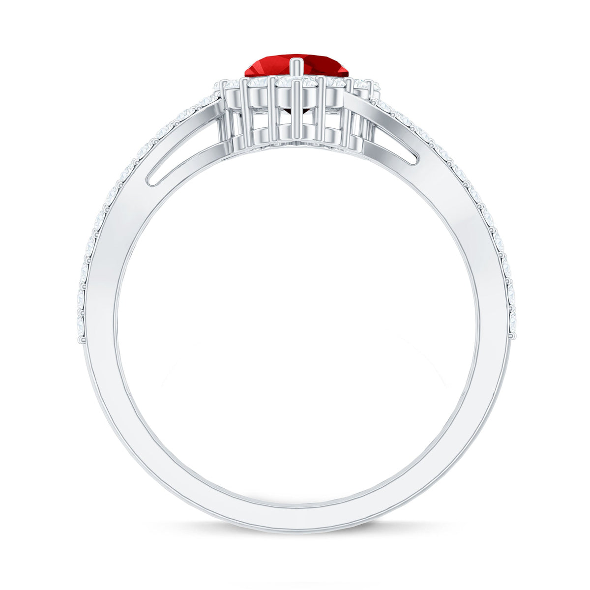 Heart Shape Lab Made Ruby and Moissanite Bypass Engagement Ring