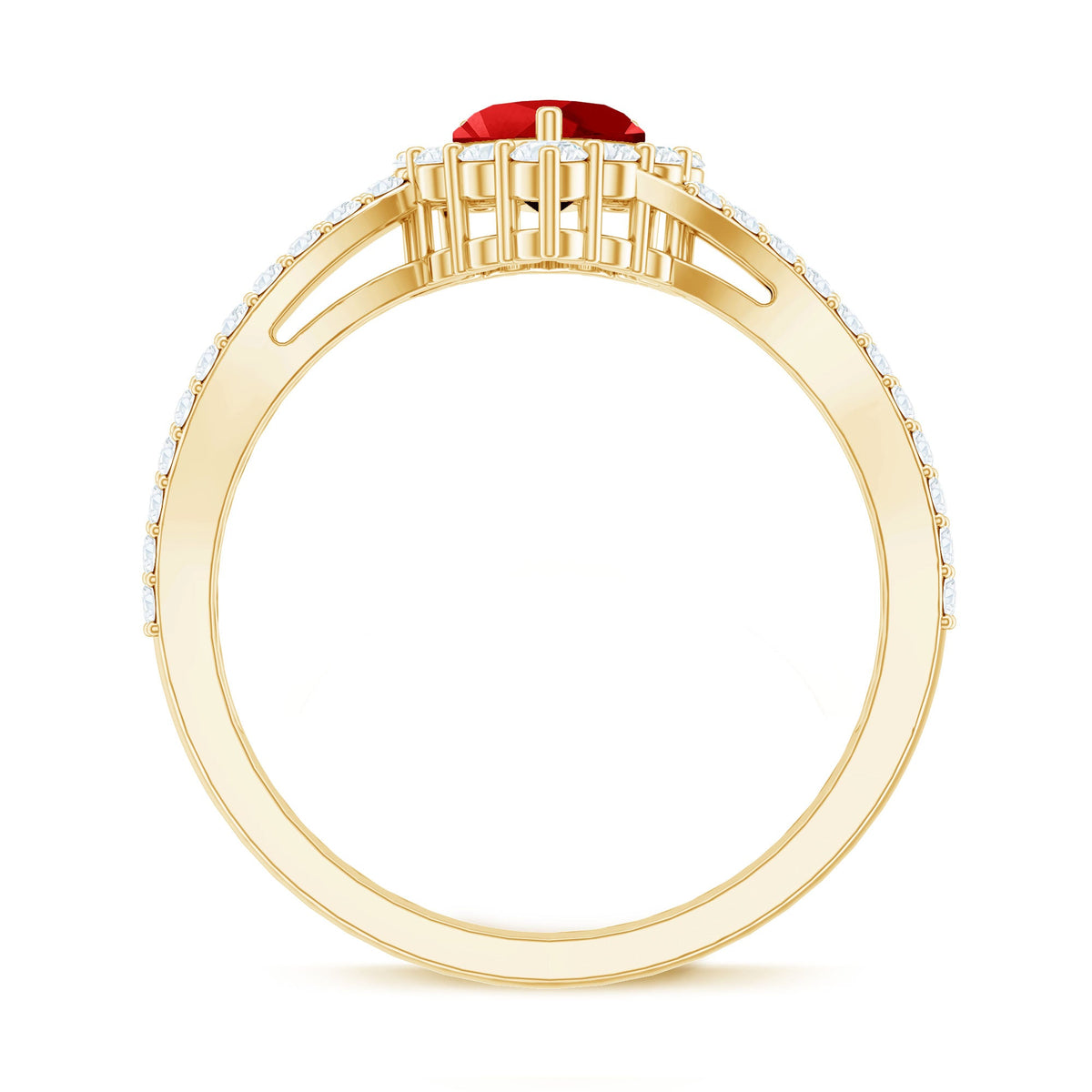 Heart Shape Lab Made Ruby and Moissanite Bypass Engagement Ring