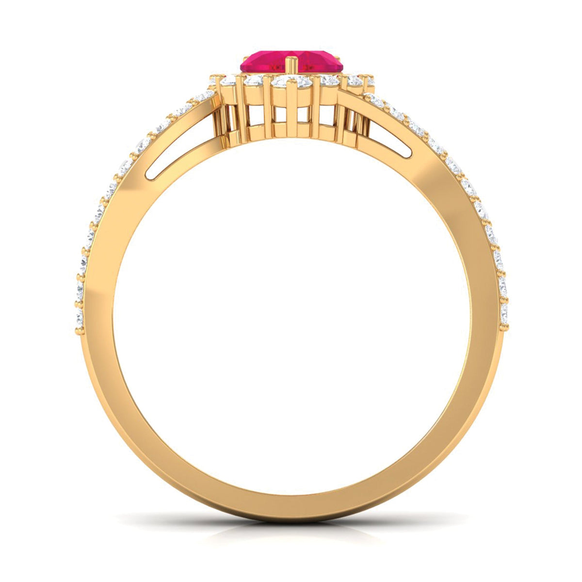 Natural 0.6 Carat Ruby Heart Engagement Ring with Diamond Bypass Shank