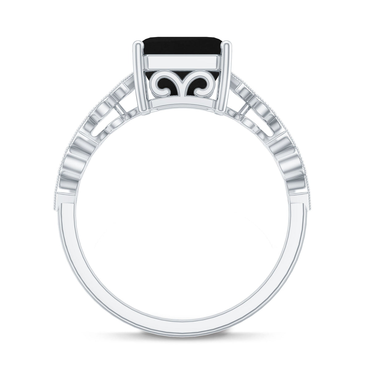 Genuine Black Onyx 3 Carat Asscher Cut Engagement Ring with Diamond