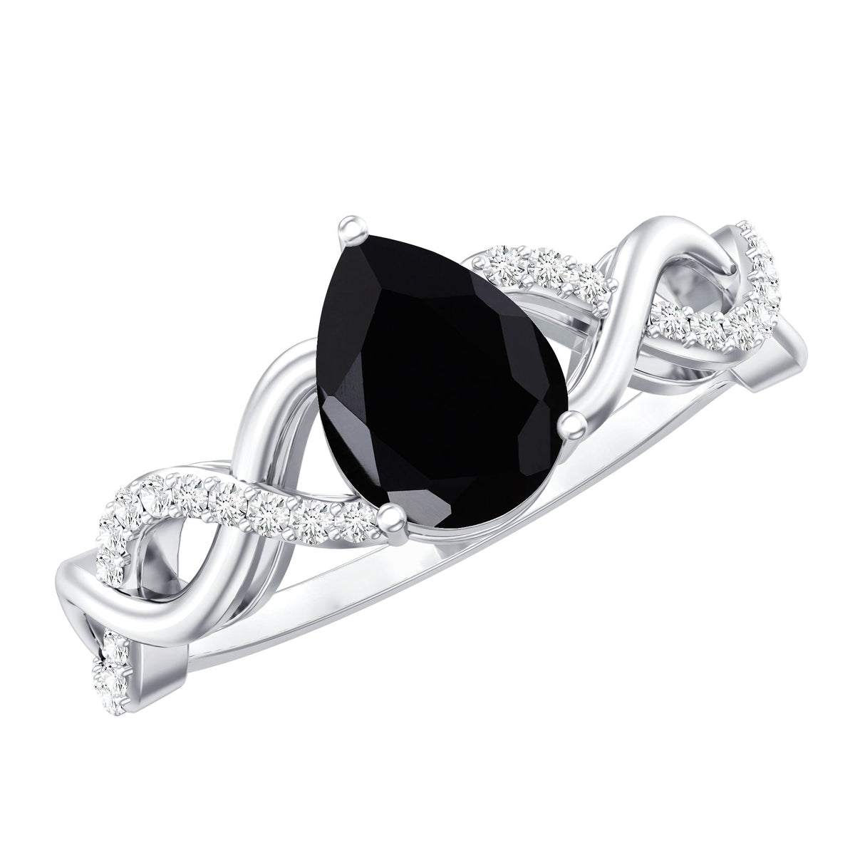 Pear Shape 0.85 Carat Lab Grown Black and White Diamond Engagement Ring with Crossover Shank