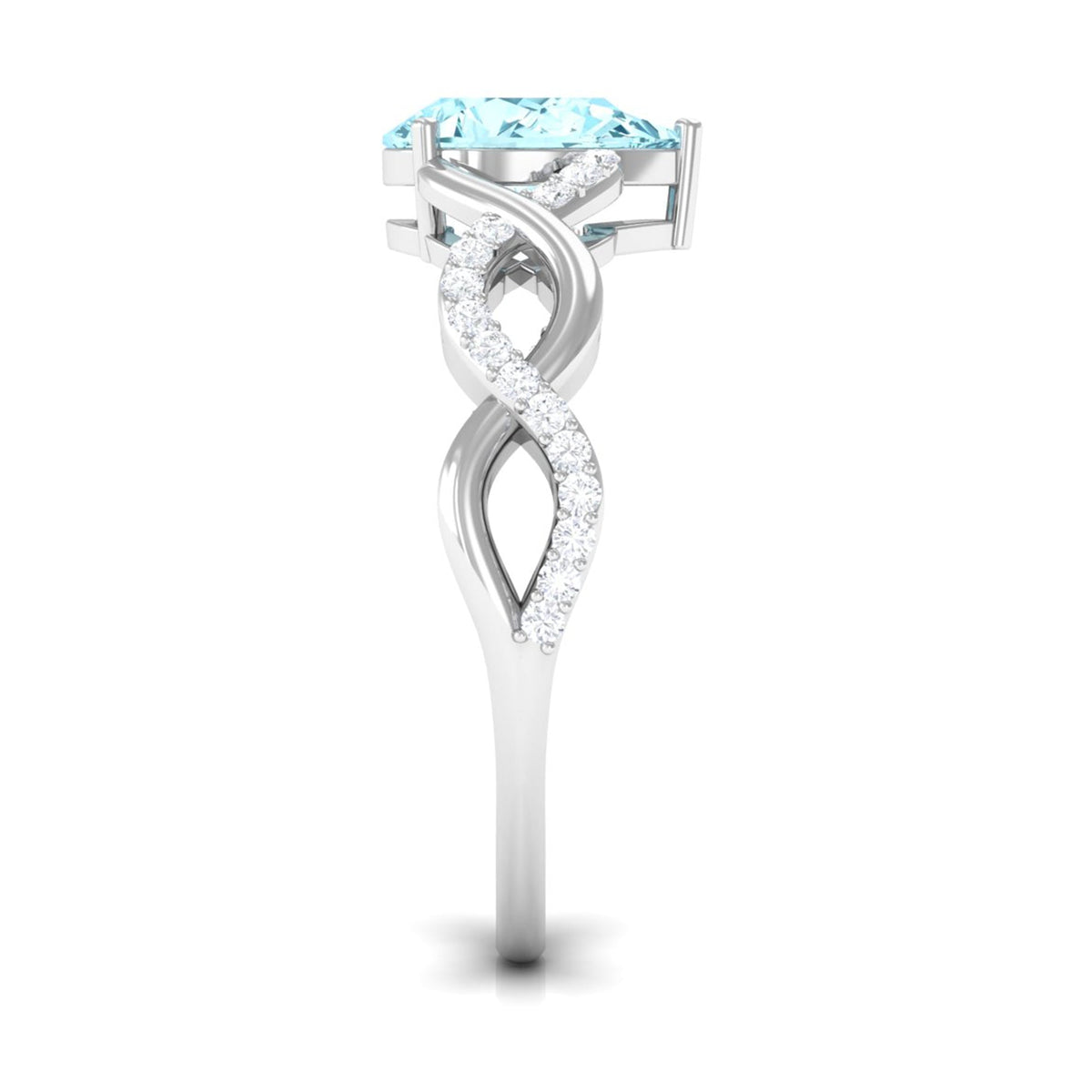 Natural Aquamarine Pear Shaped Engagement Ring with Diamond Infinity Shank