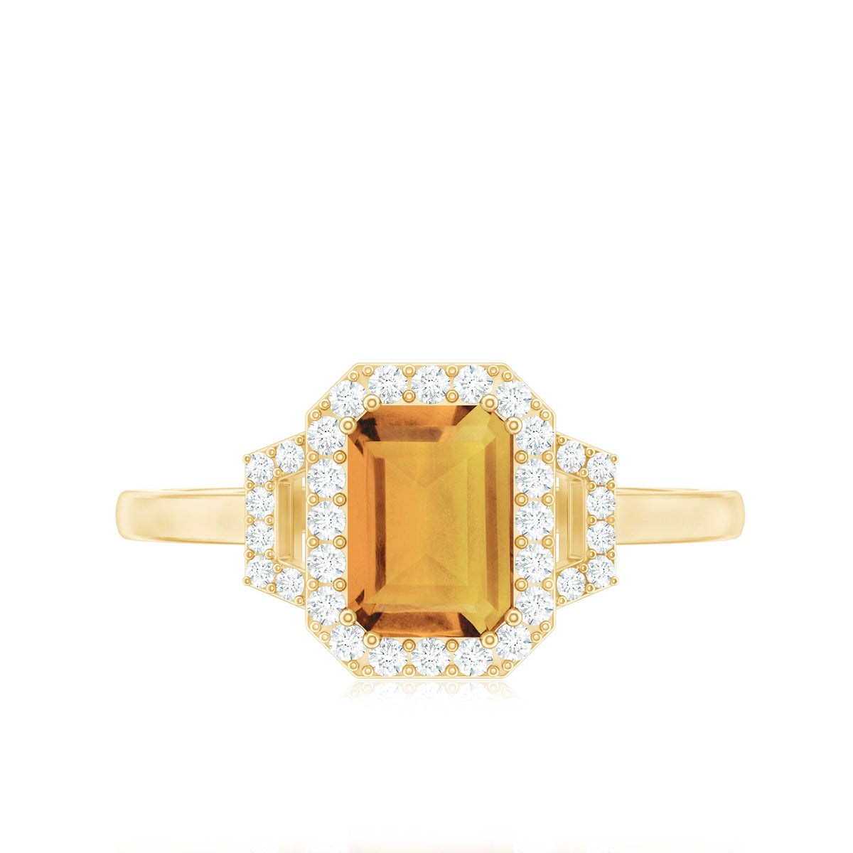 Genuine Citrine Emerald Cut Engagement Ring with Diamond Halo
