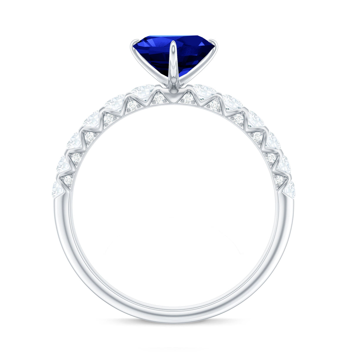 Certified 0.9 Carat Lab Created Blue Sapphire Heart Engagement Ring with Diamond
