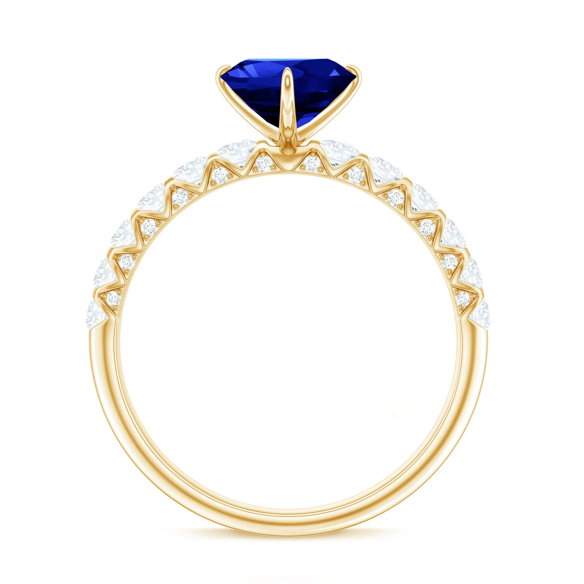 Certified 0.9 Carat Lab Created Blue Sapphire Heart Engagement Ring with Diamond