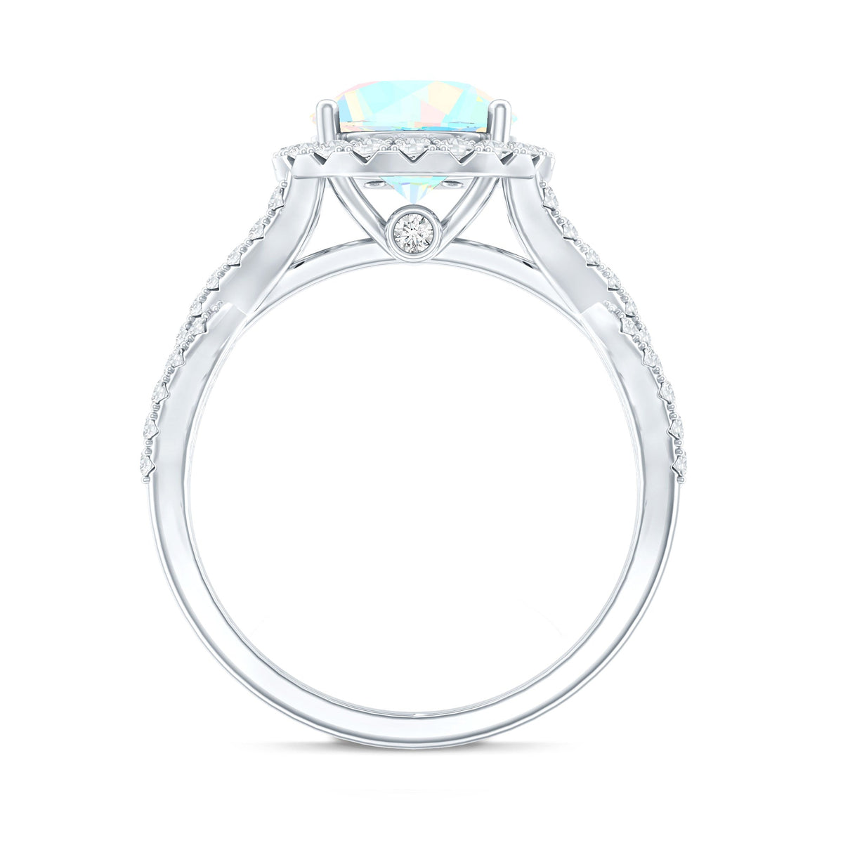 Real 2 Carat Ethiopian Opal Halo Engagement Ring with Crossover Shank