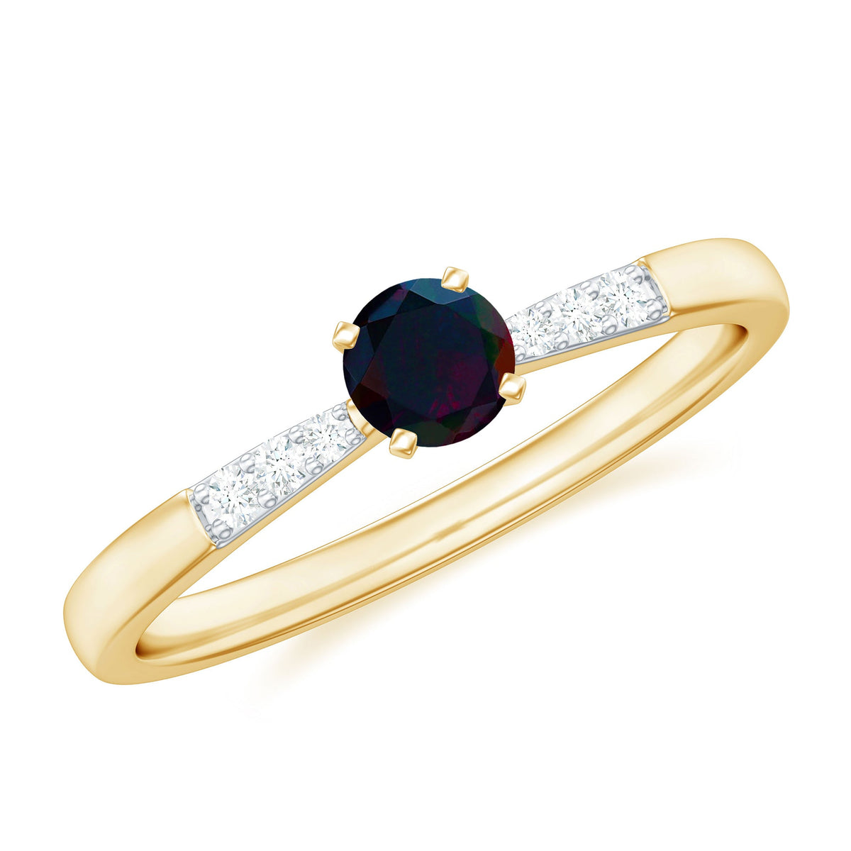 Black Opal Promise Ring with Diamond Side Stones