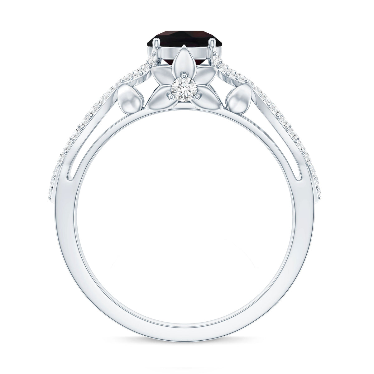 Natural Black Opal Crossover Engagement Ring with Diamond