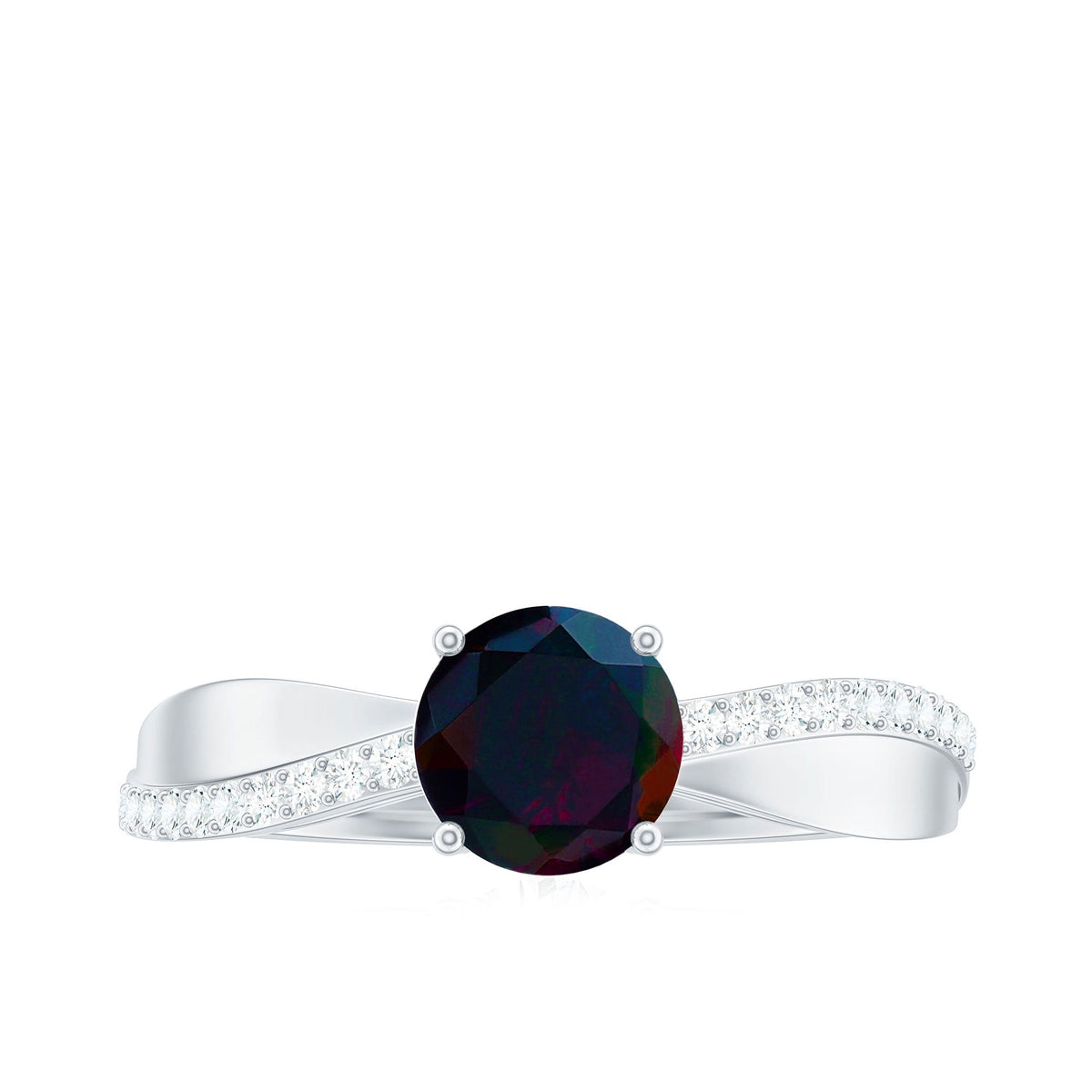 Classic Black Opal and Diamond Solitaire Engagement Ring