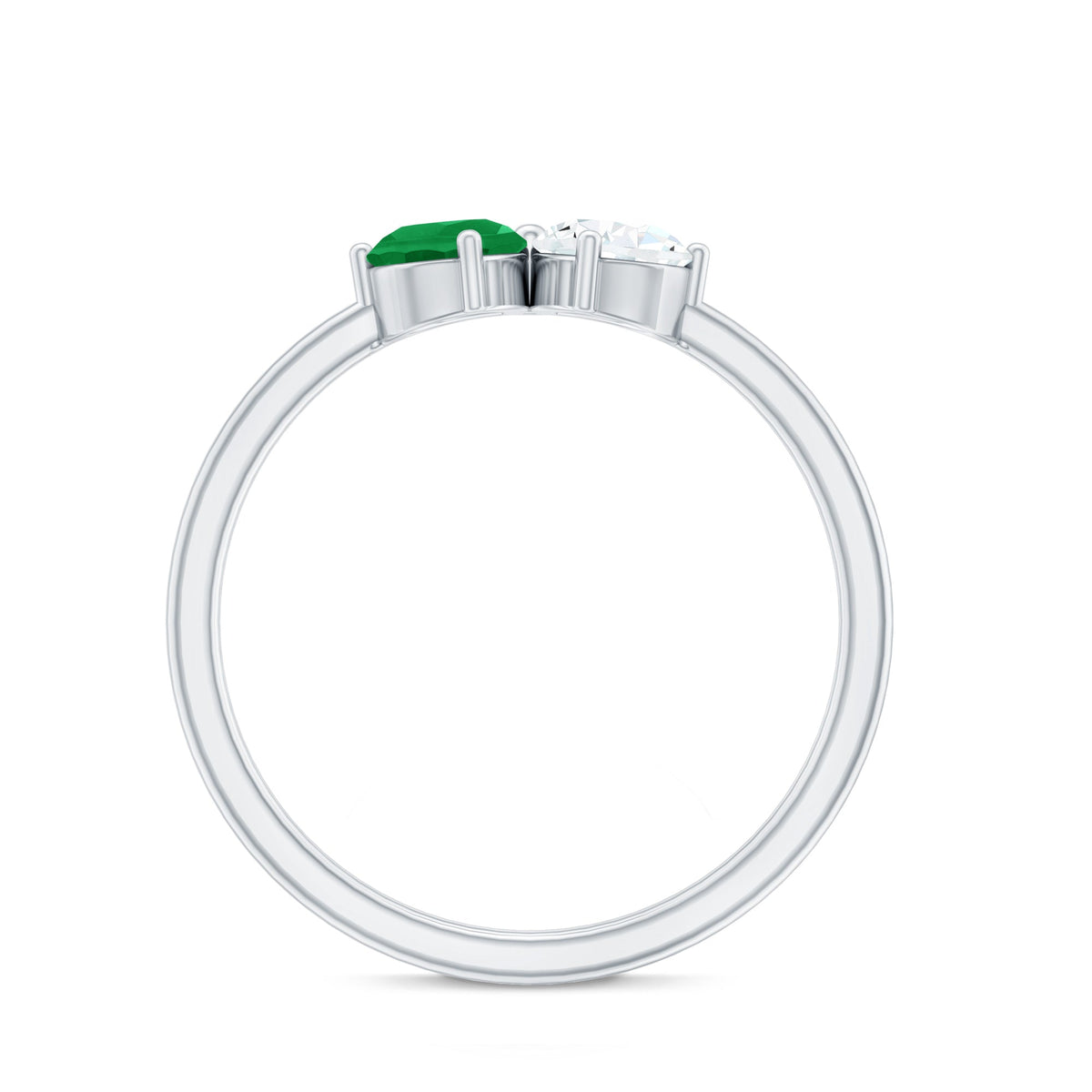 Natural Pear Shape Emerald Diamond 2 Stone Promise Ring