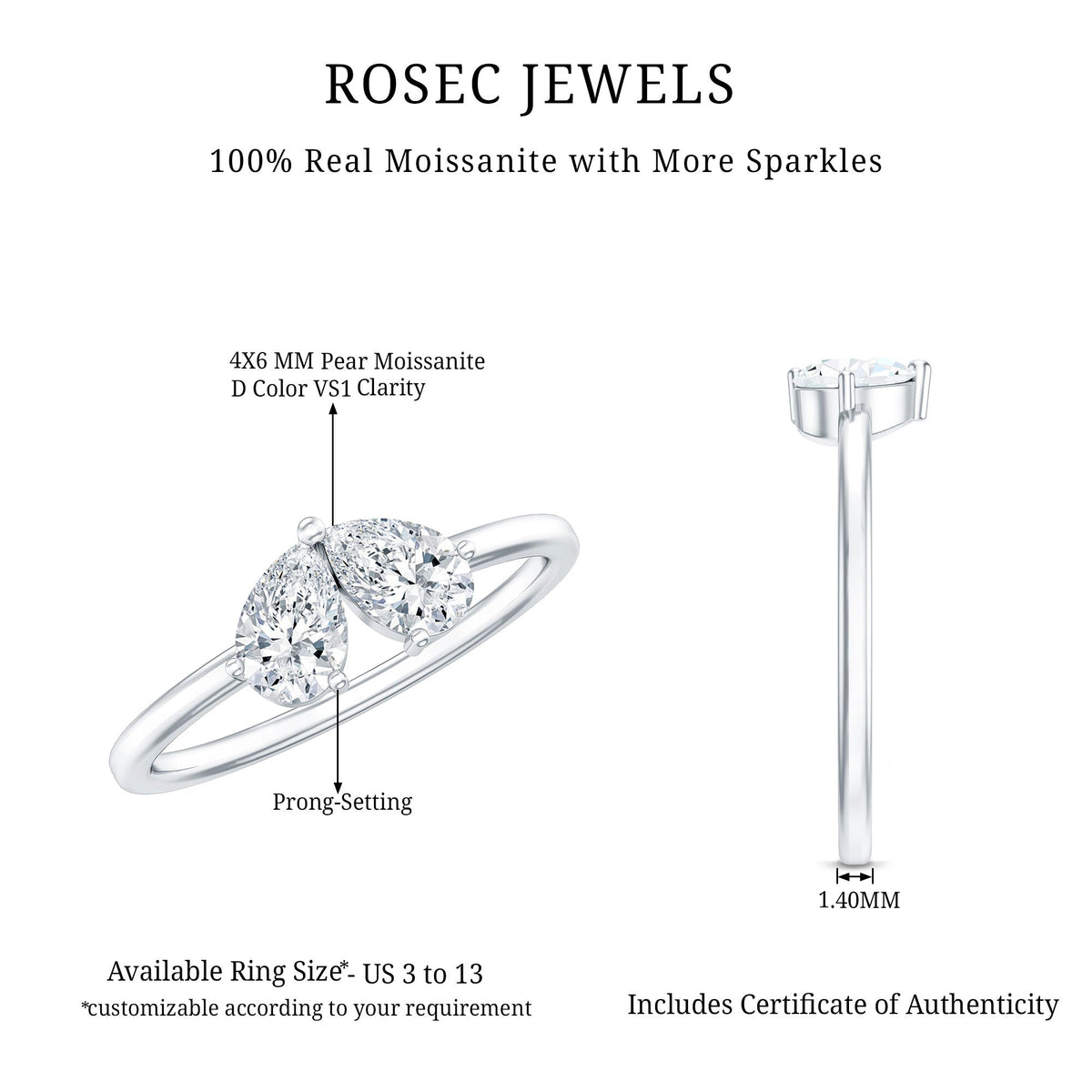 Moissanite Two Stone Promise Engagement Ring