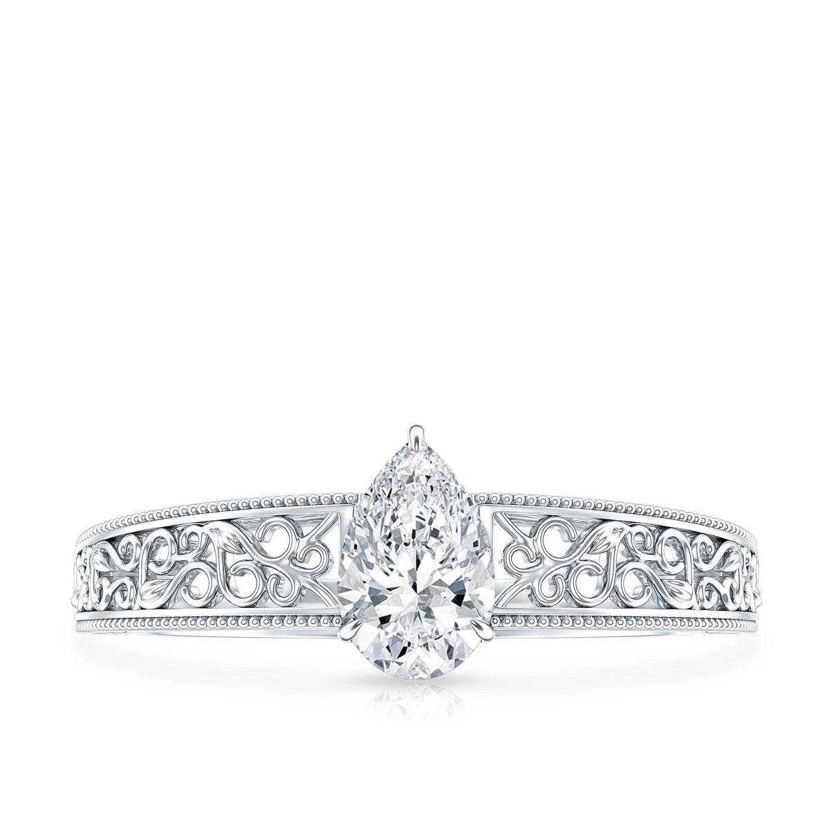 Pear Shape Lab Grown Diamond Vintage Inspired Solitaire Ring