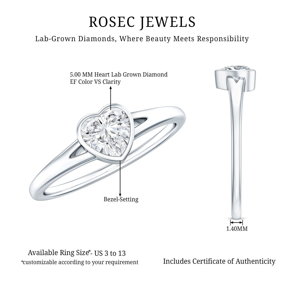 Heart Shape Lab Grown Diamond Solitaire Ring in Split Shank