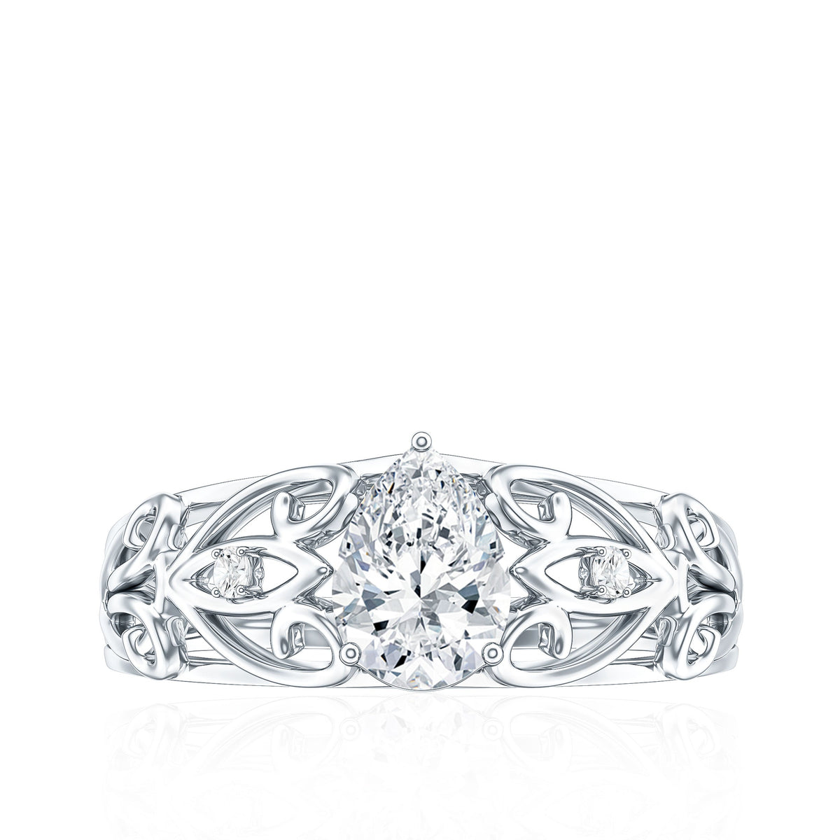 Pear Shaped Lab Created Diamond Solitaire Filigree Ring