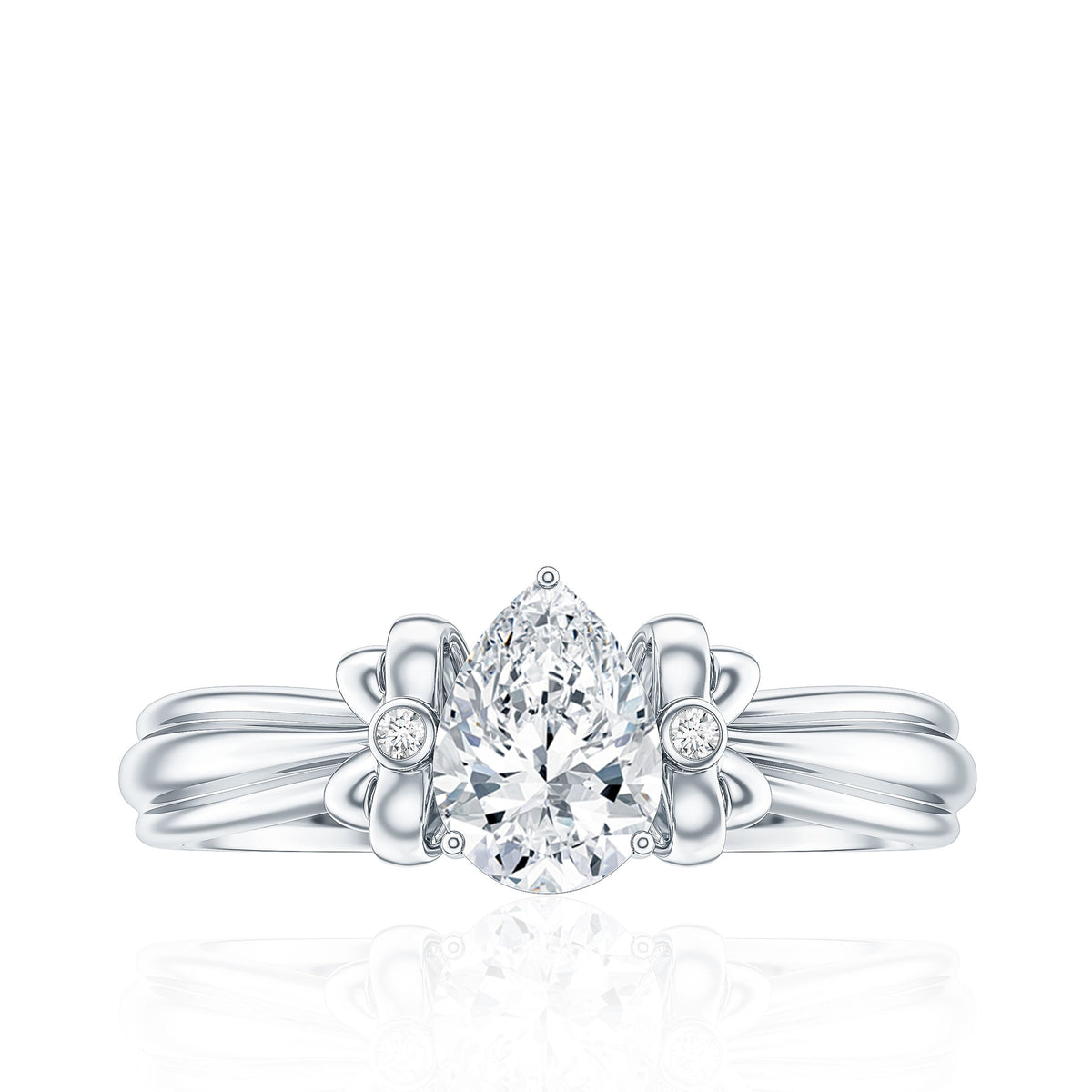 Pear Cut Lab Grown Diamond Solitaire Engagement Ring with Bow